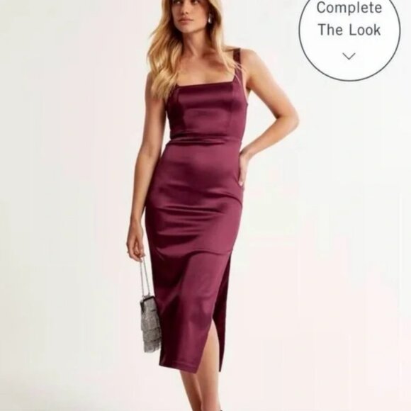 Abercrombie Sculpting Satin Midi Dress - Picture 2 of 8